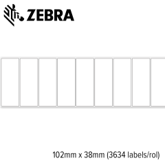 Zebra Z-Perform 1000T 102x38mm voor mid-range en high-end printers (3.634 labels/rol) 4 rollen
